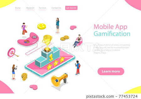 Isometric flat vector landing page template of interactive content . Isometric flat vector landing page template of interactive content . 77453724