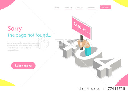 Isometric flat vector landing page tempate of 404 error, page not found. 77453726