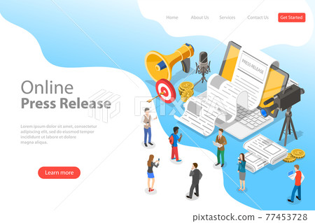 Isometric flat vector landing page template of internet press release. 77453728