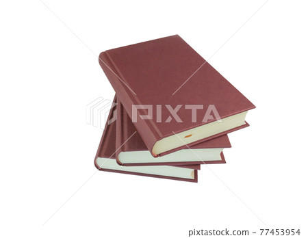 isolated stack of hardcover books on white background 77453954