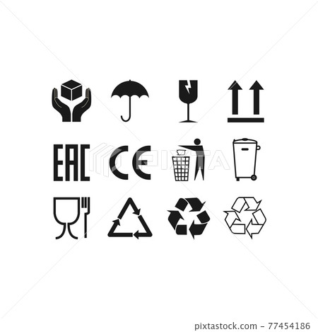 Packaging icons, package signs set. Vector illustration, flat design. 77454186