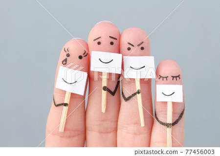 Fingers art of family. Concept of people hiding emotions. Fingers art of family. Concept of people hiding emotions. 77456003