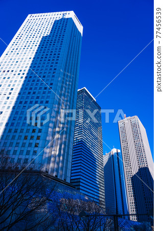 Skyscrapers in Nishi-Shinjuku towering against the blue sky Skyscrapers in Nishi-Shinjuku towering against the blue sky 77456539