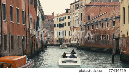 Moving Traffic on Water Canals in Venice, Italy 77456719