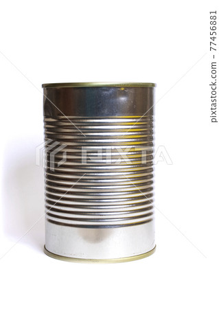 Metal jar with canned food isolated on white background Metal jar with canned food isolated on white background 77456881