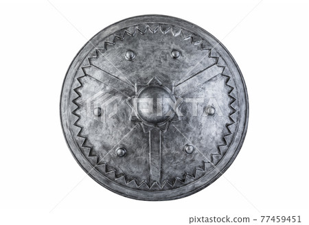 Old round shield isolated on white background with clipping path Old round shield isolated on white background with clipping path 77459451