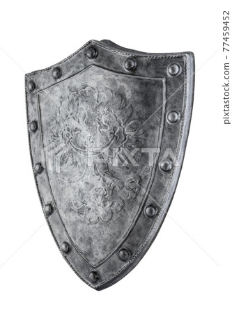 Old medieval shield isolated on white background with clipping path 77459452