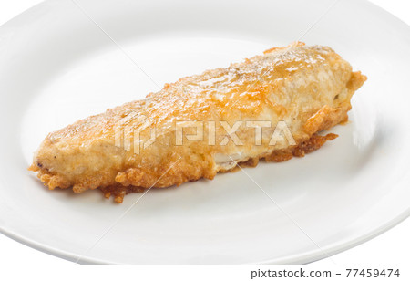 fried fish, fish on a plate, white background fried fish, fish on a plate, white background 77459474