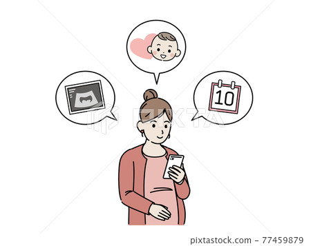Pregnant woman echo test to confirm the expected delivery date Number of weeks of pregnancy Illustration material 77459879