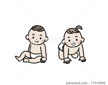 Baby boy and girl sitting high high twins illustration material 77459909