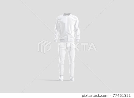 Blank white sport tracksuit with bomber, pants and sneakers mockup 77461531