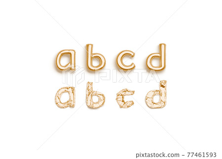 Inflated, deflated gold a b c d letters, balloon font 77461593