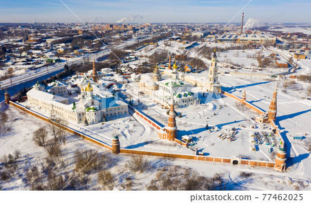 View from drone of Kolomna Epiphany Staro-Golutvin Monastery in winter 77462025