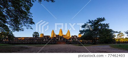 Mystical and famous ruins of Anchor Wat in Cambodia with no people in summer 77462403