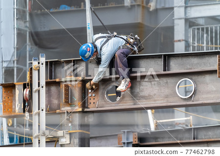 Construction site steel frame construction aerial work 77462798