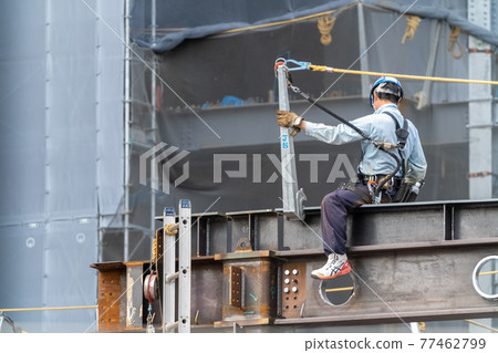 Construction site steel frame construction aerial work Construction site steel frame construction aerial work 77462799