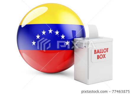 Ballot box with Venezuelan flag. Election in Venezuela. 3D rendering Ballot box with Venezuelan flag. Election in Venezuela. 3D rendering 77463875