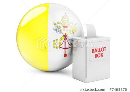 Ballot box with Vatican flag. Election in Vatican. 3D rendering Ballot box with Vatican flag. Election in Vatican. 3D rendering 77463876