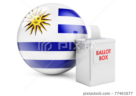 Ballot box with Uruguayan flag. Election in Uruguay. 3D rendering Ballot box with Uruguayan flag. Election in Uruguay. 3D rendering 77463877