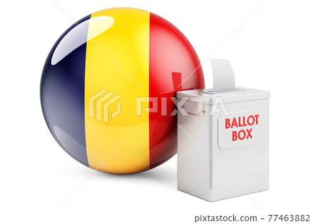 Ballot box with Romanian flag. Election in Romania. 3D rendering 77463882
