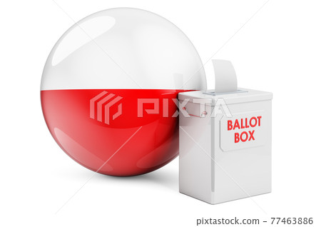 Ballot box with Polish flag. Election in Poland. 3D rendering Ballot box with Polish flag. Election in Poland. 3D rendering 77463886