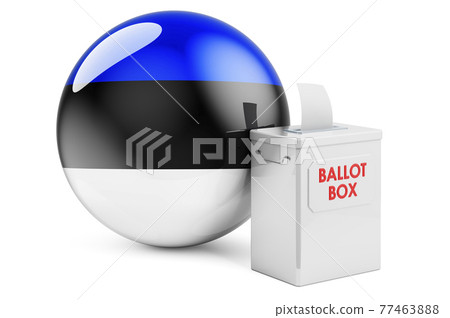 Ballot box with Estonian flag. Election in Estonia. 3D rendering Ballot box with Estonian flag. Election in Estonia. 3D rendering 77463888