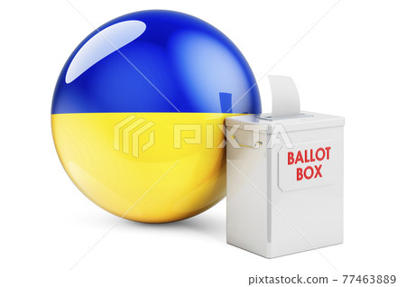Ballot box with Ukrainian flag. Election in Ukraine. 3D rendering Ballot box with Ukrainian flag. Election in Ukraine. 3D rendering 77463889
