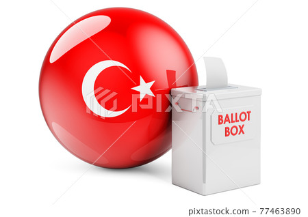 Ballot box with Turkish flag. Election in Turkey. 3D rendering Ballot box with Turkish flag. Election in Turkey. 3D rendering 77463890