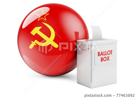 Ballot box with the USSR flag. Election in the Soviet Union concept. 3D rendering Ballot box with the USSR flag. Election in the Soviet Union concept. 3D rendering 77463892
