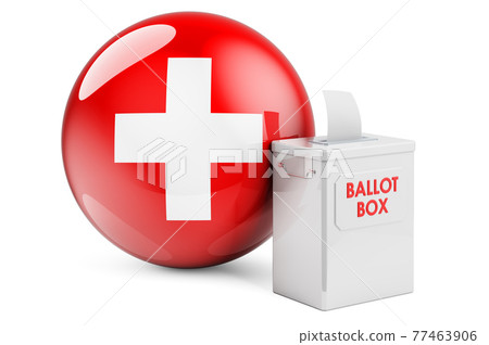 Ballot box with Swiss flag. Election in Switzerland. 3D rendering Ballot box with Swiss flag. Election in Switzerland. 3D rendering 77463906