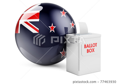 Ballot box with New Zealand flag. Election in New Zealand. 3D rendering 77463930