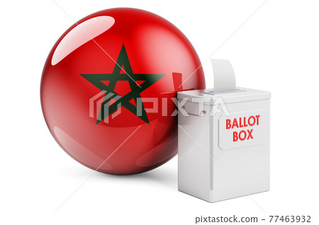 Ballot box with Moroccan flag. Election in Morocco. 3D rendering 77463932