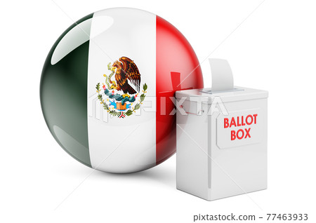 Ballot box with Mexican flag. Election in Mexico. 3D rendering Ballot box with Mexican flag. Election in Mexico. 3D rendering 77463933