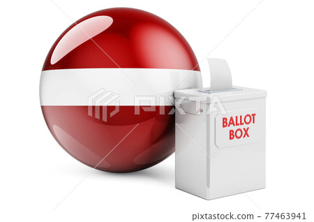 Ballot box with Latvian flag. Election in Latvia. 3D rendering Ballot box with Latvian flag. Election in Latvia. 3D rendering 77463941