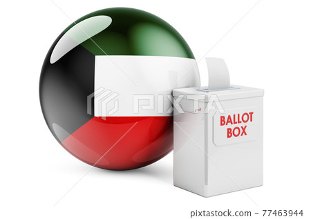 Ballot box with Kuwaiti flag. Election in Kuwait. 3D rendering Ballot box with Kuwaiti flag. Election in Kuwait. 3D rendering 77463944