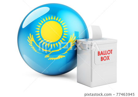 Ballot box with Kazakh flag. Election in Kazakhstan. 3D rendering 77463945
