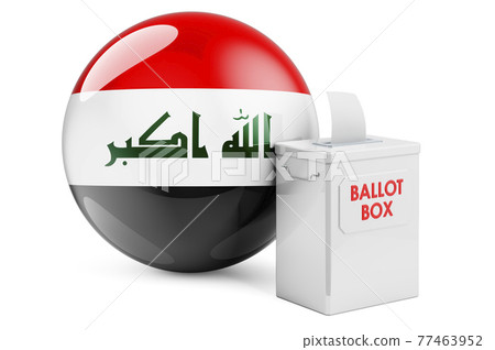 Ballot box with Iraqi flag. Election in Iraq. 3D rendering 77463952