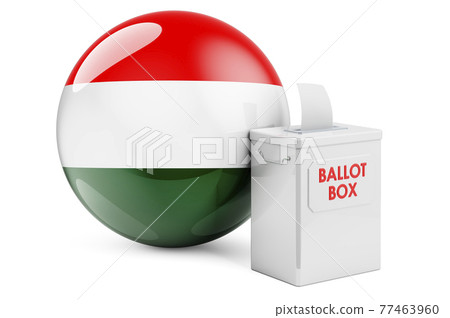 Ballot box with Hungarian flag. Election in Hungary. 3D rendering 77463960