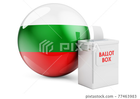 Ballot box with Bulgarian flag. Election in Bulgaria. 3D rendering Ballot box with Bulgarian flag. Election in Bulgaria. 3D rendering 77463983