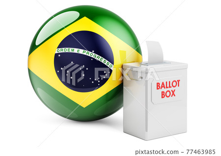 Ballot box with Brazilian flag. Election in Brazil. 3D rendering Ballot box with Brazilian flag. Election in Brazil. 3D rendering 77463985
