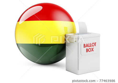 Ballot box with Bolivian flag. Election in Bolivia. 3D rendering Ballot box with Bolivian flag. Election in Bolivia. 3D rendering 77463986