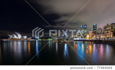 Panorama over Sydney Harbour at night Panorama over Sydney Harbour at night 77464008