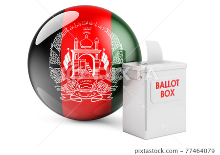 Ballot box with Afghan flag. Election in Afghanistan. 3D rendering Ballot box with Afghan flag. Election in Afghanistan. 3D rendering 77464079