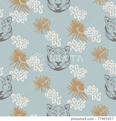 Tiger head seamless vector pattern. Silhouette wild cat animal blue background for print Tiger head seamless vector pattern. Silhouette wild cat animal blue background for print 77465957