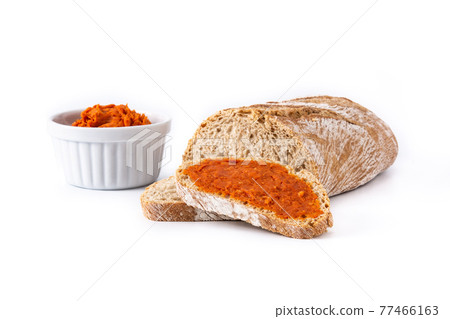 Sliced toast bread with sobrasada 77466163