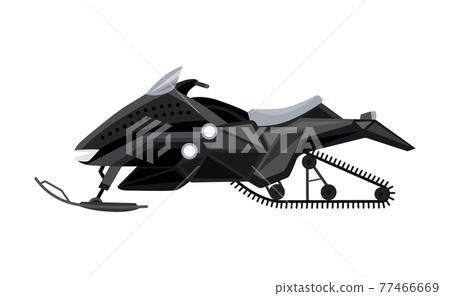 Winter ride on snowmobile. Motor sled, vehicle for extreme travelling on snow and ice, winter recreation. Vector flat style cartoon illustration isolated on white background 77466669