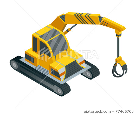Construction machinery isometric. Heavy transportation. Icon representing heavy mining and road industry. Career and construction transport Construction machinery isometric. Heavy transportation. Icon representing heavy mining and road industry. Career and construction transport 77466703