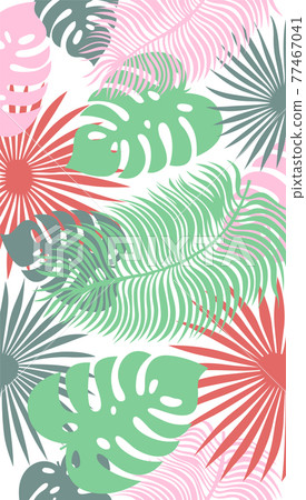 Colorful of tropical pattern leaves on white background, flat line vector and illustration. 77467041