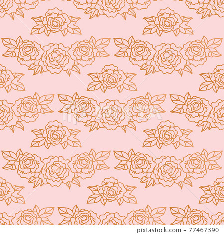 Peonies seamless pattern. Rose gold background with elegant linear peonies, Vector illustration Peonies seamless pattern. Rose gold background with elegant linear peonies, Vector illustration 77467390