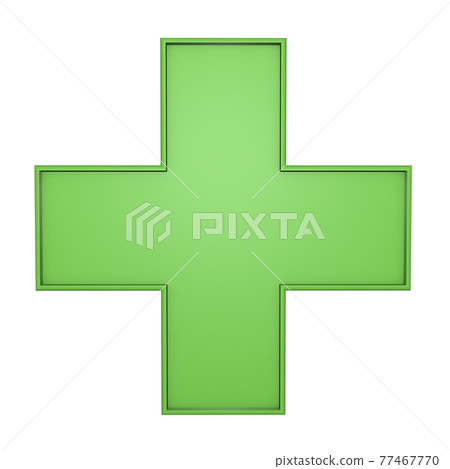 Green plus sign. Isolated. 3D rendering. Pharmacy sign. Green plus sign. Isolated. 3D rendering. Pharmacy sign. 77467770